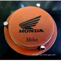 metal and leather coaster